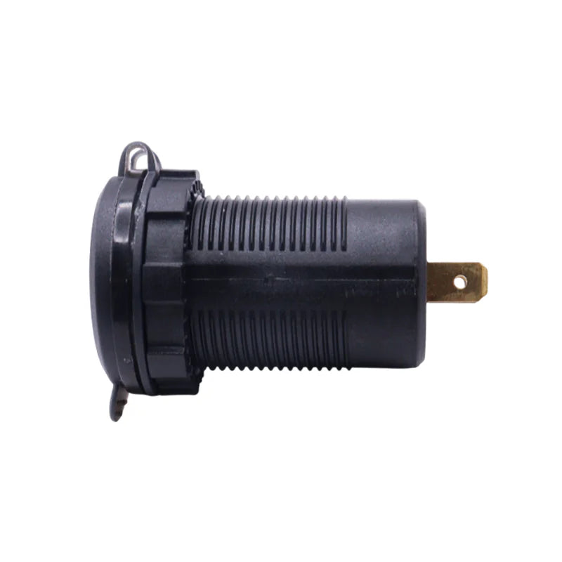 Side profile of socket showing threaded plastic body, locking nut and rear terminals