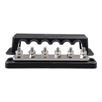 Front view of a 6-terminal 250A busbar with black ABS cover