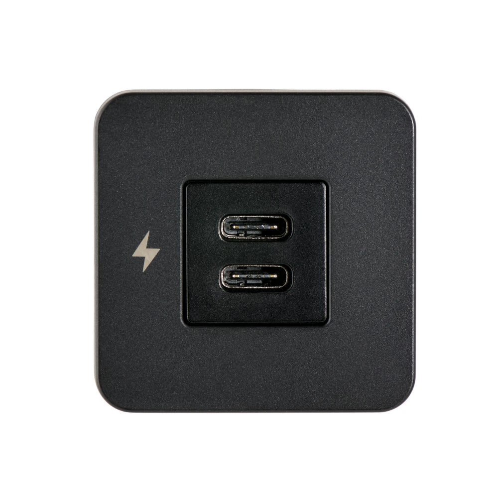 Front view of the black dual USB-C socket showing vertical port orientation