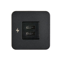 Front view of the black dual USB-C socket showing vertical port orientation