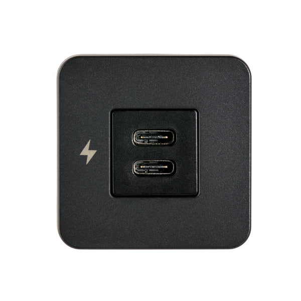 Front view of the black dual USB-C socket showing vertical port orientation