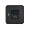 Front view of black square USB socket with USB-A and USB-C ports