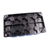 Bottom view of black fuse holder base showing structural ribbing and mounting holes
