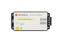 Top view of Genasun GVB-8 MPPT controller showing LED status and 24V lithium specifications