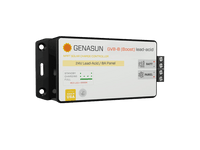 Angled view of Genasun 8A MPPT controller showing compact black housing and mounting flanges