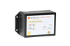 Angled view of Genasun solar charge controller showing label with wiring guide and LED status