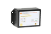 Angled view of Genasun waterproof MPPT solar charge controller showing wiring guide and status LED