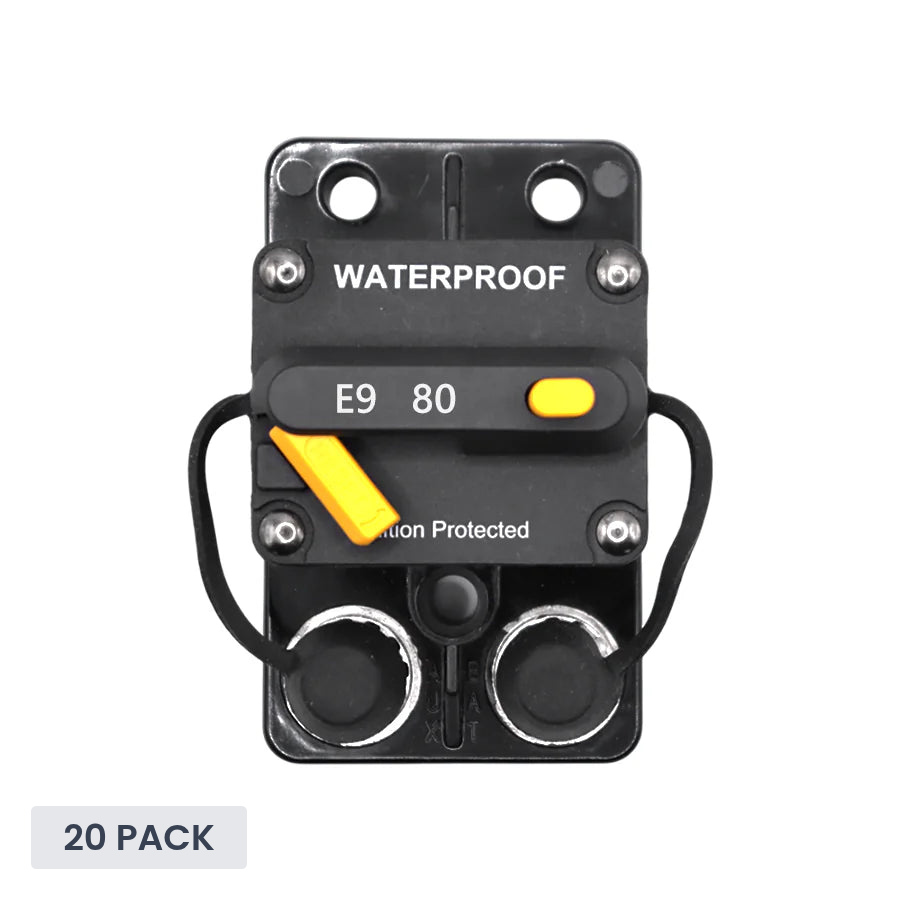 Exotronic 80A Surface Mount Waterproof DC Circuit Breaker - Side by Side - 20 Pack