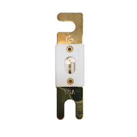 Front view of 60A ANL fuse with gold-plated terminals and ceramic housing