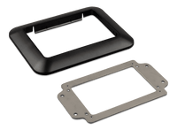 Side view of the black plastic bezel and silver metal mounting bracket