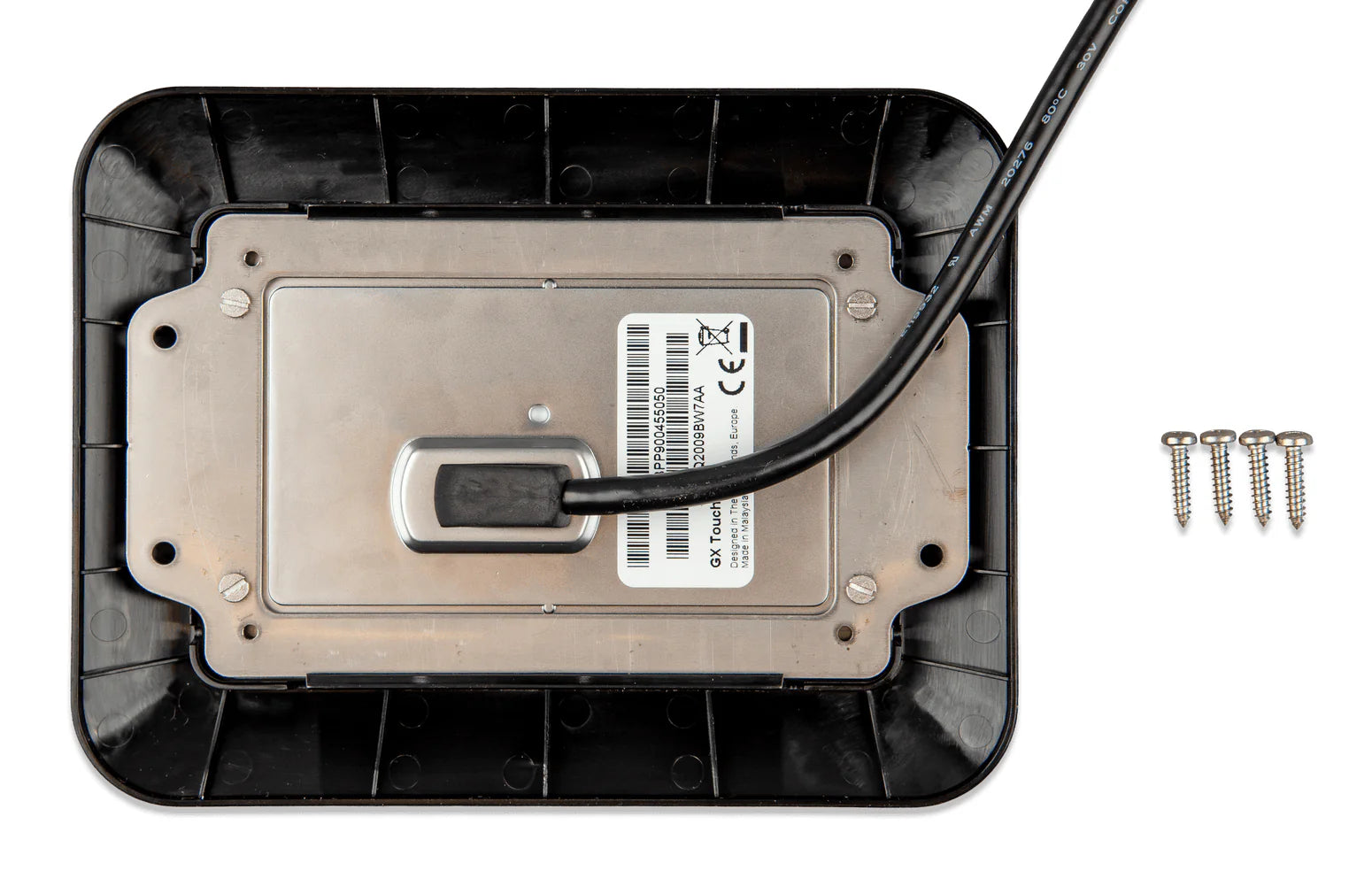 Rear view of display assembly showing mounting plate and four included screws