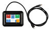 Top-down view of GX Touch 50 display in adapter bezel with USB cable