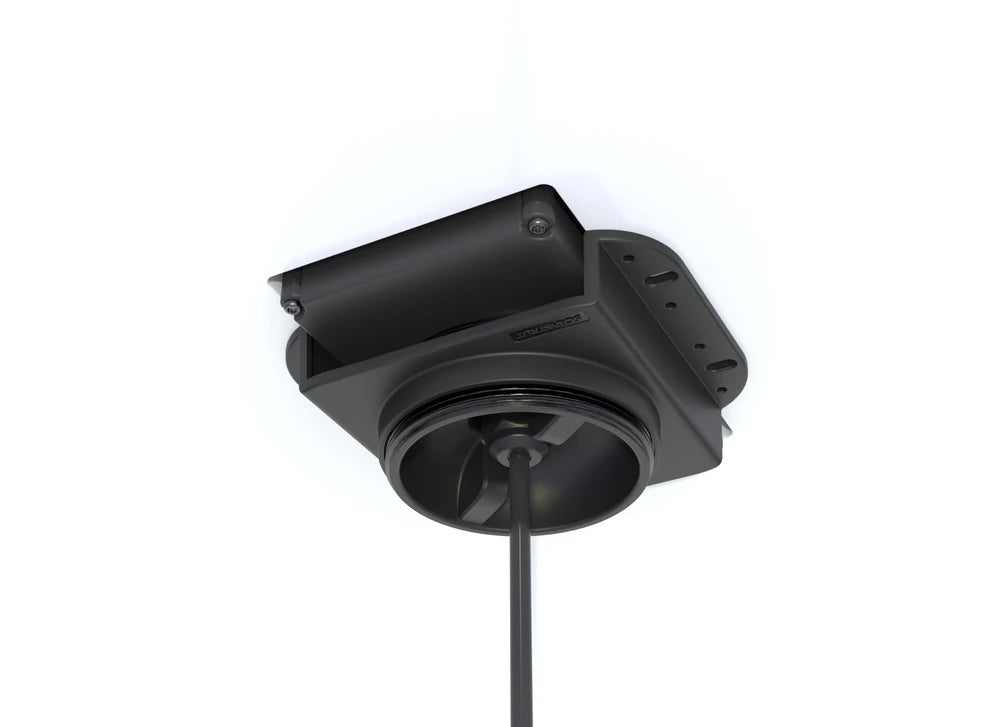 Underside render of the hidden charger unit mounted within the bracket assembly