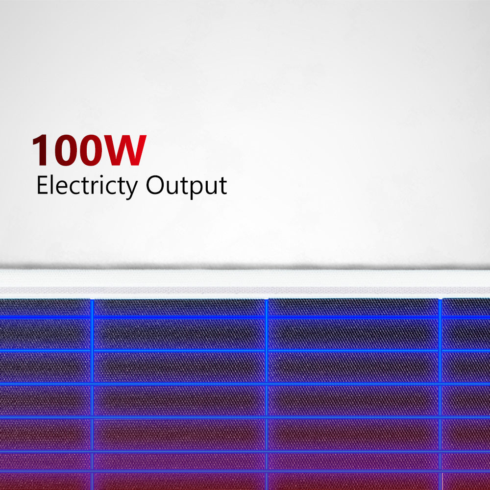 Close-up of high efficiency solar cells on a 100W flexible panel