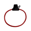 Red 10AWG inline fuse holder loop with closed black weatherproof cap
