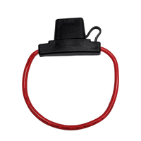 Red 8AWG inline maxi fuse holder with protective dust cap and cable loop