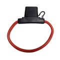 Exotronic inline maxi blade fuse holder with 6AWG red wire loop and black protective cover