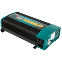 Angled view of 2000W inverter highlighting AC transfer switch inputs and robust casing