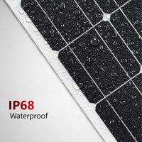 Close-up of solar panel surface with water droplets highlighting IP68 waterproof rating