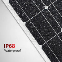 Close-up of solar panel surface with water droplets highlighting IP68 waterproof rating