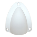 Top-down view of large white clamshell cable entry cover showing three mounting holes