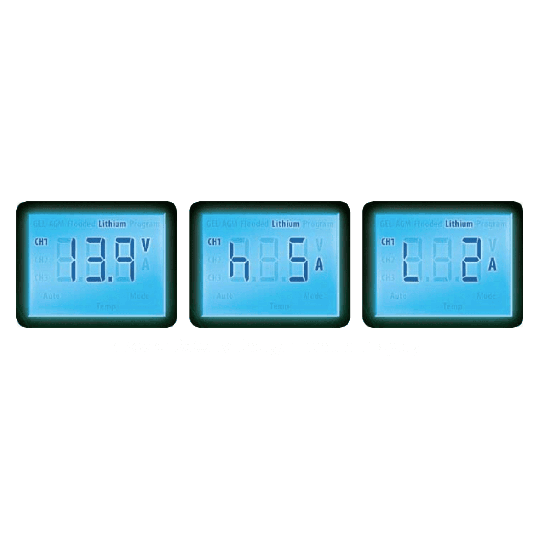 Additional LCD screen examples showing charging metrics