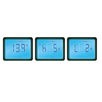 Three LCD screen examples showing different charging stages and battery data