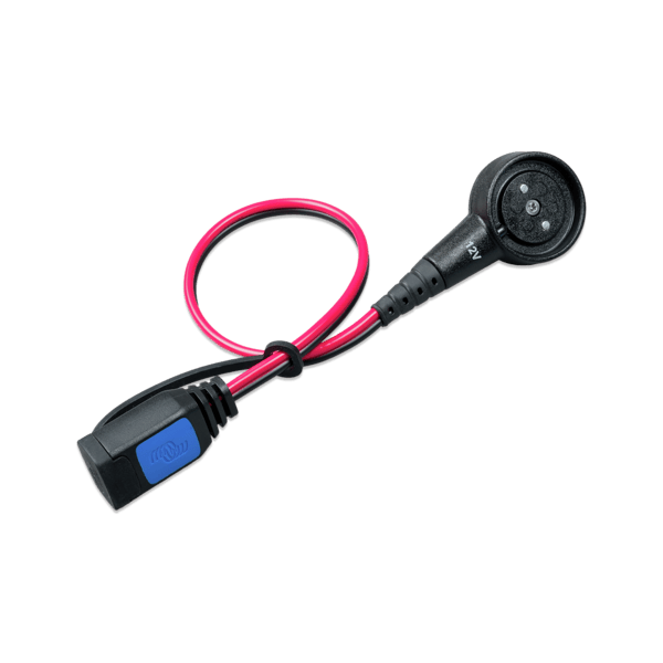 Angled view of MagCode 12V magnetic connector for Victron IP65 battery chargers