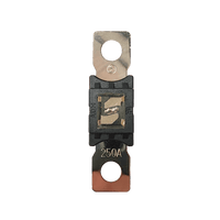 Top-down view of 250A Mega fuse with black housing and clear window