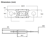 Technical drawing of Mega fuse dimensions including 68.1mm length for 400A model