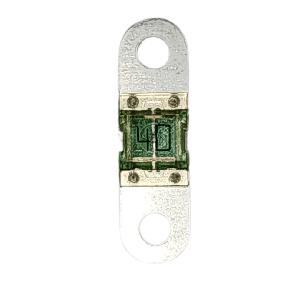 Rear view of a 40A MIDI fuse showing internal element detail and metal terminals