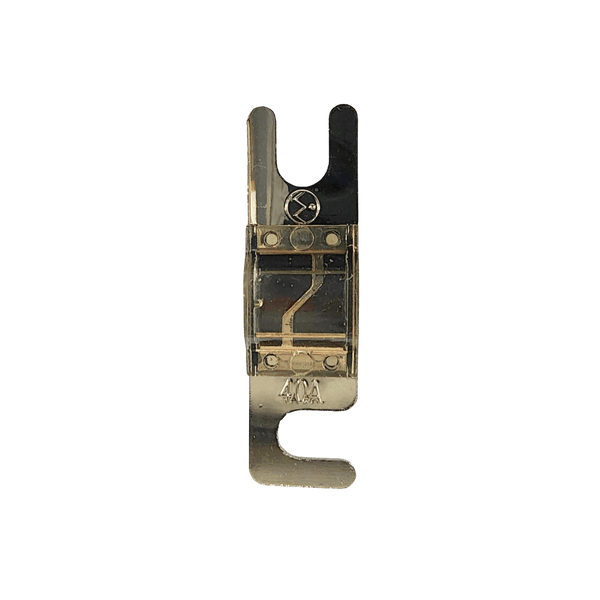 Top view of 40A Midi fuse featuring clear housing and tin-plated terminals