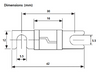 Technical dimensional drawing of Midi fuse with 42mm length and 30mm mounting spacing