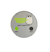 Top-down view of silver Mopeka Pro Check LPG sensor with green sync button and branding