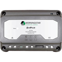 Front view of Morningstar EcoPulse 30A PWM solar charge controller showing status LEDs and connection terminals