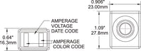 Technical drawing showing dimensions 23mm width, 27.8mm length, and 16.3mm height