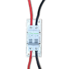 Top-down view of circuit breaker with red and black cables connected to terminals