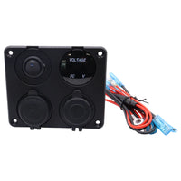 Front view of 4-gang panel with closed dust covers and included wiring harness