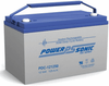 Power-Sonic 12V 125Ah AGM deep cycle battery with blue lid and integrated carry handle