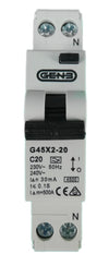 Front technical view of RCBO safety switch highlighting connection terminals and 30mA trip sensitivity rating