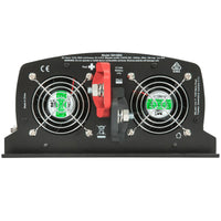 Rear panel of 12V inverter with dual cooling fans and DC input terminals
