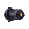 Rear of socket housing displaying positive and negative spade terminals for DC 12V-24V input