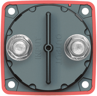 Rear view of battery switch showing tinned copper input and output studs and mounting holes