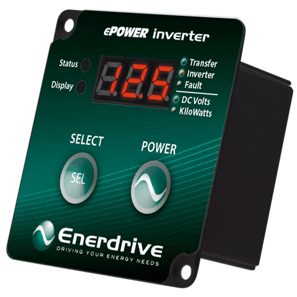 Close-up of remote control panel with LED display and push-button controls