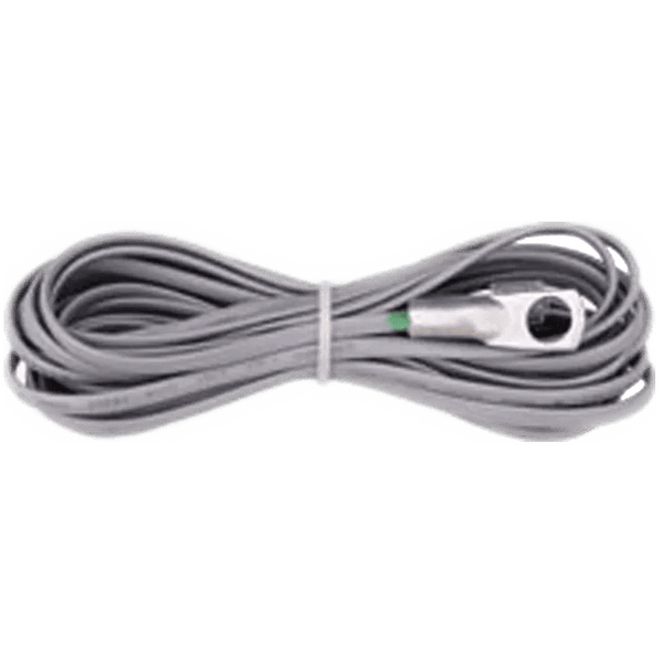 Coiled grey temperature sensor cable with metal ring terminal lug