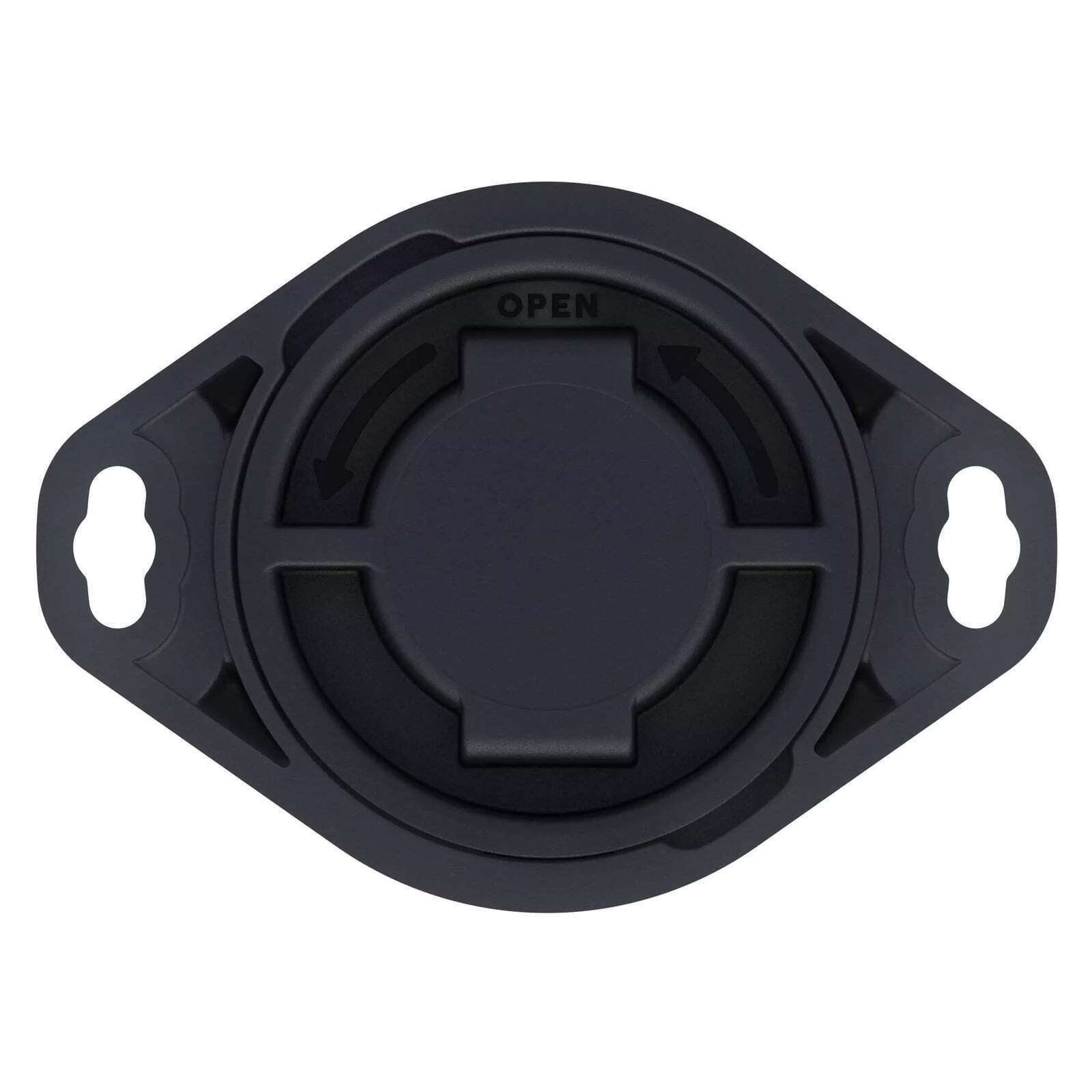 Rear view of RuuviTag Pro sensor showing twist-lock battery cover and mounting holes