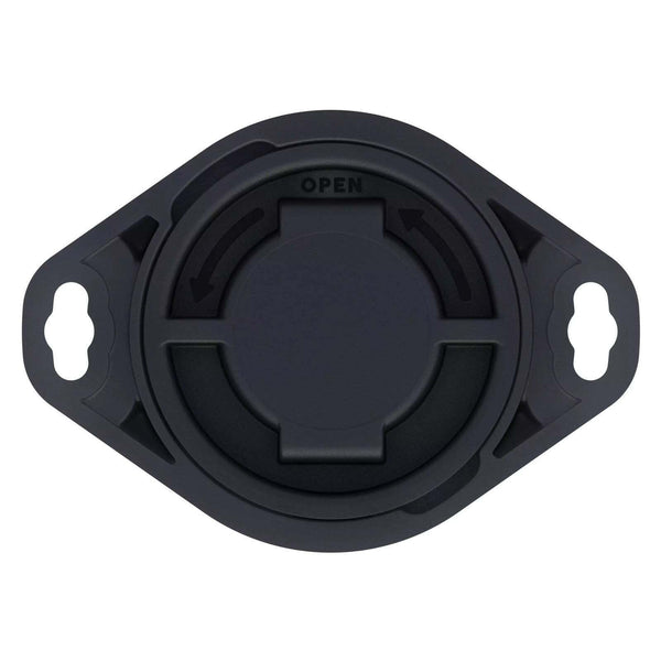 Rear view of RuuviTag Pro sensor showing twist-lock battery cover and mounting holes