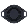 Back of black RuuviTag Pro sensor showing twist-lock battery cover and mounting holes