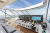 Wide view of a luxury boat cockpit with integrated wireless phone charging