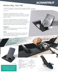 Feature and specification sheet for the Aura 10W magnetic wireless charger